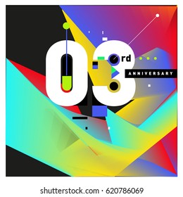 3 years Anniversary Celebration Design Template. Colorful Greeting Card Design with Gradient and Dynamic Effect. Third Birthday Party Poster and Celebration