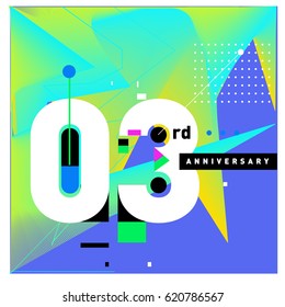 3 years Anniversary Celebration Design Template. Colorful Greeting Card Design with Gradient and Dynamic Effect. Third Birthday Party Poster and Celebration