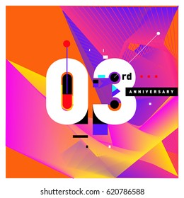 3 years Anniversary Celebration Design Template. Colorful Greeting Card Design with Gradient and Dynamic Effect. Third Birthday Party Poster and Celebration