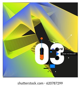 3 years Anniversary Celebration Design Template. Colorful Greeting Card Design with Gradient and Dynamic Effect. Third Birthday Party Poster and Celebration