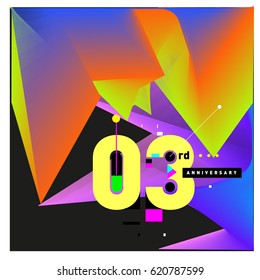 3 years Anniversary Celebration Design Template. Colorful Greeting Card Design with Gradient and Dynamic Effect. Third Birthday Party Poster and Celebration