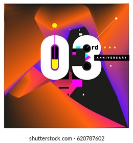 3 years Anniversary Celebration Design Template. Colorful Greeting Card Design with Gradient and Dynamic Effect. Third Birthday Party Poster and Celebration