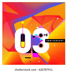3 years Anniversary Celebration Design Template. Colorful Greeting Card Design with Gradient and Dynamic Effect. Third Birthday Party Poster and Celebration