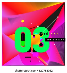3 years Anniversary Celebration Design Template. Colorful Greeting Card Design with Gradient and Dynamic Effect. Third Birthday Party Poster and Celebration