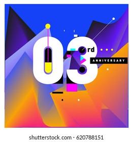 3 years Anniversary Celebration Design Template. Colorful Greeting Card Design with Gradient and Dynamic Effect. Third Birthday Party Poster and Celebration