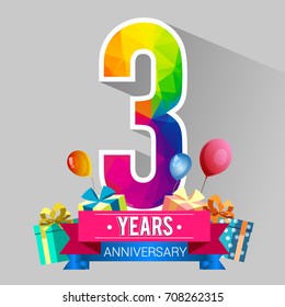 3 Years Anniversary Celebration Design Gift Stock Vector (Royalty Free ...