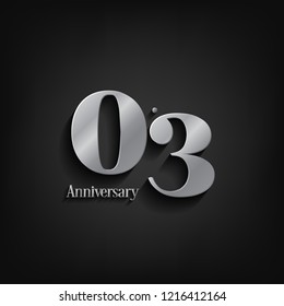 3 years anniversary  celebration. Anniversary logo elegance number and 3D style color and shadow isolated on black background, vector design for celebration, invitation card, and greeting card