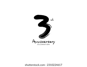 Logo de la celebración de los 3 años, vector de pincel negro, diseño del logo de 3 números, logotipo de los 3 cumpleaños, aniversario feliz, aniversario vectorial para la celebración, afiche, tarjeta de invitación