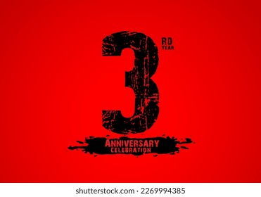 3 years anniversary celebration logotype on red background, 3rd birthday logo, 3 number, anniversary year banner, anniversary design elements for invitation card and poster. number design vector