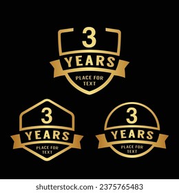 3 years anniversary celebration logotype. 3rd anniversary logo collection. Set of anniversary design template. Vector illustration.