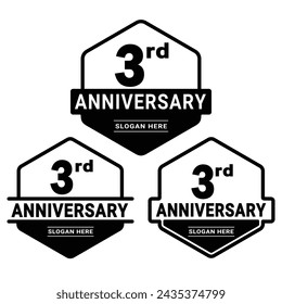 3 years anniversary celebration logotype. 3rd anniversary logo collection. Set of anniversary design template. Vector and illustration.