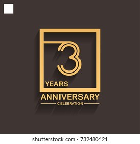 3 years anniversary celebration logotype style linked line in the square with golden color. vector illustration isolated on dark background