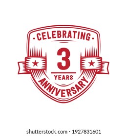 3 years anniversary celebration shield design template. 3rd anniversary logo. Vector and illustration.