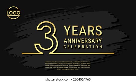 3 years anniversary celebration, anniversary celebration template design with gold color isolated on black brush background. vector template illustration