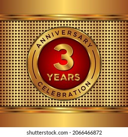 3 años de aniversario, celebración de aniversario diseño vectorial con color dorado sobre fondo de textura dorada, diseño simple y de lujo. plantilla de vector de logotipo