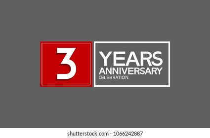 3 years anniversary design horizontal square style with red and white color for celebration event