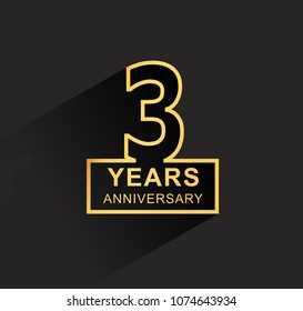 3 years anniversary design line style with square golden color for anniversary celebration event. isolated with black background