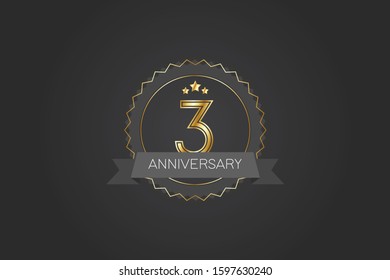 3 years anniversary design logotype 3D golden stylized modern on black background for celebration event
