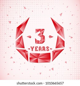 3 years anniversary design template. Low poly design.