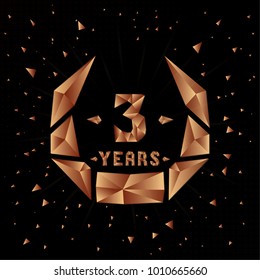3 years anniversary design template. Low poly design.