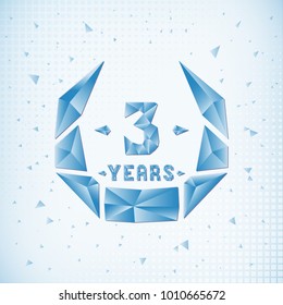 3 years anniversary design template. Low poly design.