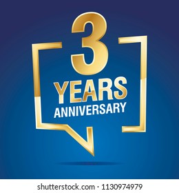 3 Years Anniversary Gold White Blue Logo Icon