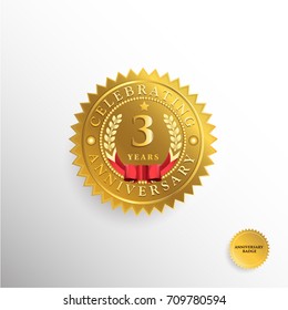 3 Years anniversary Golden badge logo. Vector illustration eps.10
