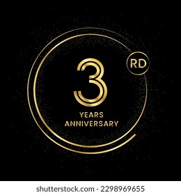 3 years anniversary with golden circle glitter and double circle line vector template