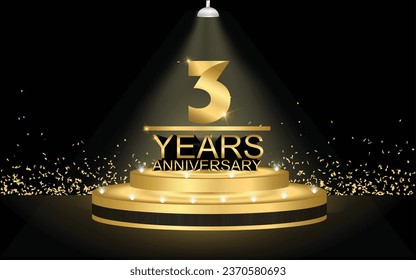 3 years anniversary Golden Jubilee Award Graphics Background. Entertainment Spot Light Hollywood Template Luxury Premium Corporate Abstract Design Template Banner Certificate.