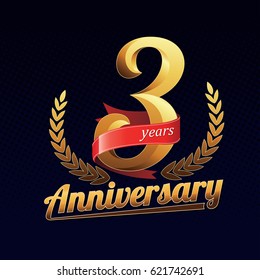 3 Years Anniversary Golden Logo Celebration with Red Ribbon