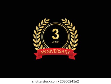 3 years anniversary golden and red color with on black background for anniversary celebration event