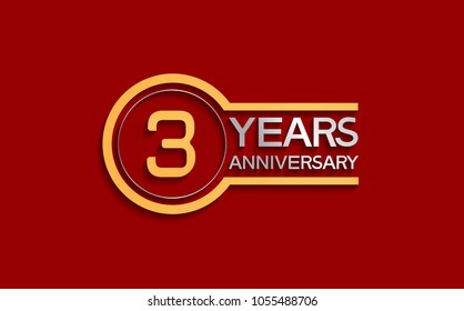 3 years anniversary golden and silver color with circle isolated on red background for celebration event
