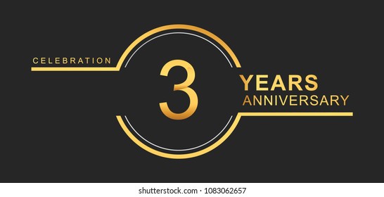 3 years anniversary golden and silver color with circle ring isolated on black background for anniversary celebration event