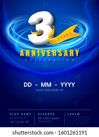 3 years anniversary invitation card - celebration template design , 3rd anniversary modern design elements, dark blue background - vector illustration