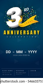 3 years anniversary invitation card - celebration template 
design , 3rd anniversary modern design elements, dark blue 
background - vector illustration