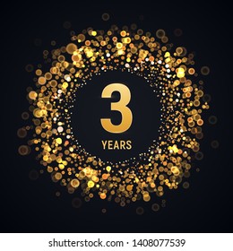3 years anniversary isolated vector design element. Three birthday logo with blurred light effect on dark background