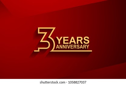3 years anniversary line style design golden color with elegance red background for celebration