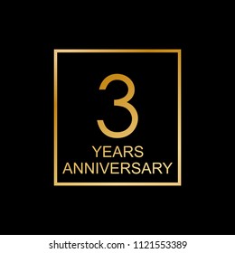 3 years anniversary logo. 3rd anniversary celebration label. Design element or banner for birthday, invitation, wedding jubilee. Vector illustration.