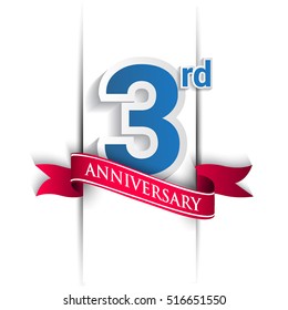 3 years anniversary logo, blue and red colored vector design on white background. template for Poster or brochure and invitation card.