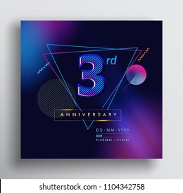 3 Years Anniversary Logo With Colorful Galactic Background, Vector Design Template Elements For Invitation Card And Poster Your Birthday Celebration.