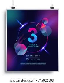 3 Years Anniversary Logo With Colorful Galactic Background, Vector Design Template Elements For Invitation Card And Poster Your Birthday Celebration.