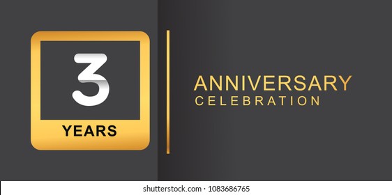 3 years anniversary logo framed with golden square isolated on black background simple and modern design for anniversary celebration.
