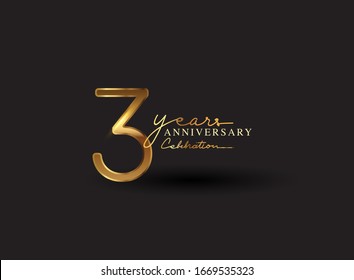 3 Years Anniversary Logo Golden Colored isolated on black background, vector design for greeting card and invitation card