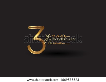 3 Years Anniversary Logo Golden Colored isolated on black background, vector design for greeting card and invitation card