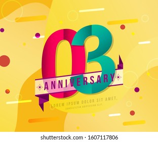 3 years anniversary logo template on yellow Abstract modern background. 3rd modern background design celebrating numbers with colorful background concept design elements.