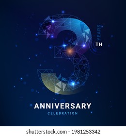 3 years anniversary logo template geometric line with star. Poster template for Celebrating 3th event. Design for banner, magazine, brochure, web, invitation or greeting card. Vector illustration