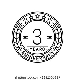 3 years anniversary logo template. 3rd line art vector and illustration.