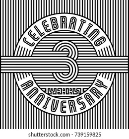 3 years anniversary logo. Vector and illustration. Line art anniversary design template