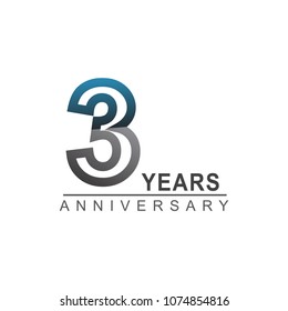 3 years anniversary logotype bold line number with grey and blue color for celebration event isolated on blue background