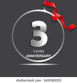 3 years anniversary logotype design with red ribbon, Vector template for celebration company event, greeting card, and invitation card